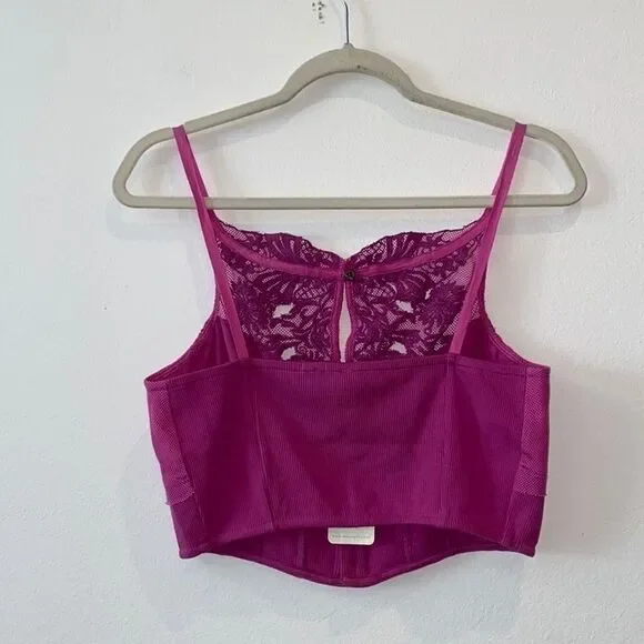 Free People Have My Heart Raspberry Sherbert Stretch Crop Tank Top Bralette M﻿﻿﻿ - Picture 7 of 10